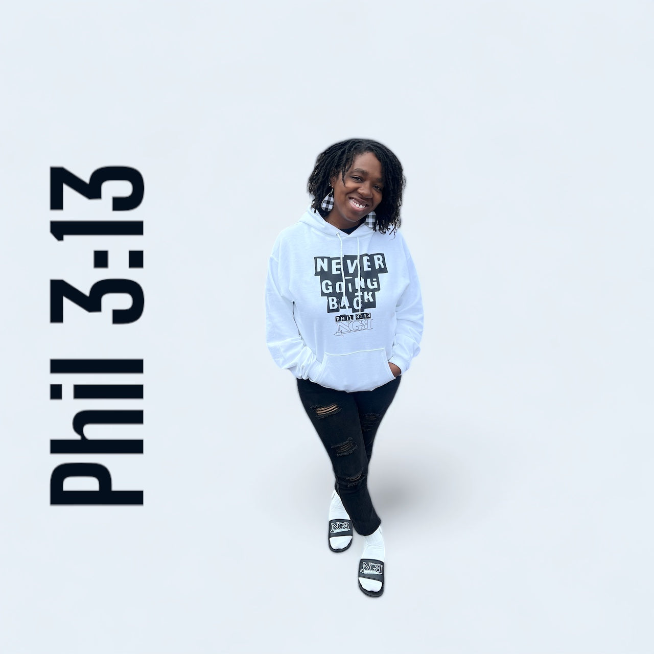 Black on White Never Going Back Hoodie